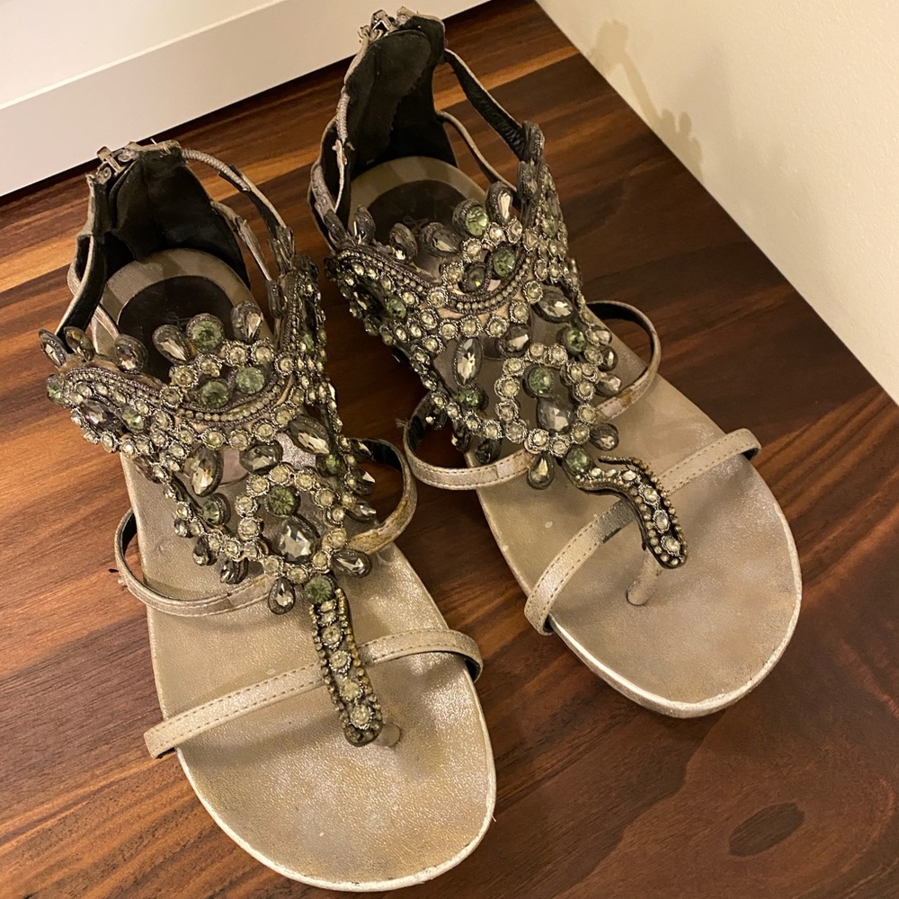 Crystal-Studded Silver Italian Sandal Shoes